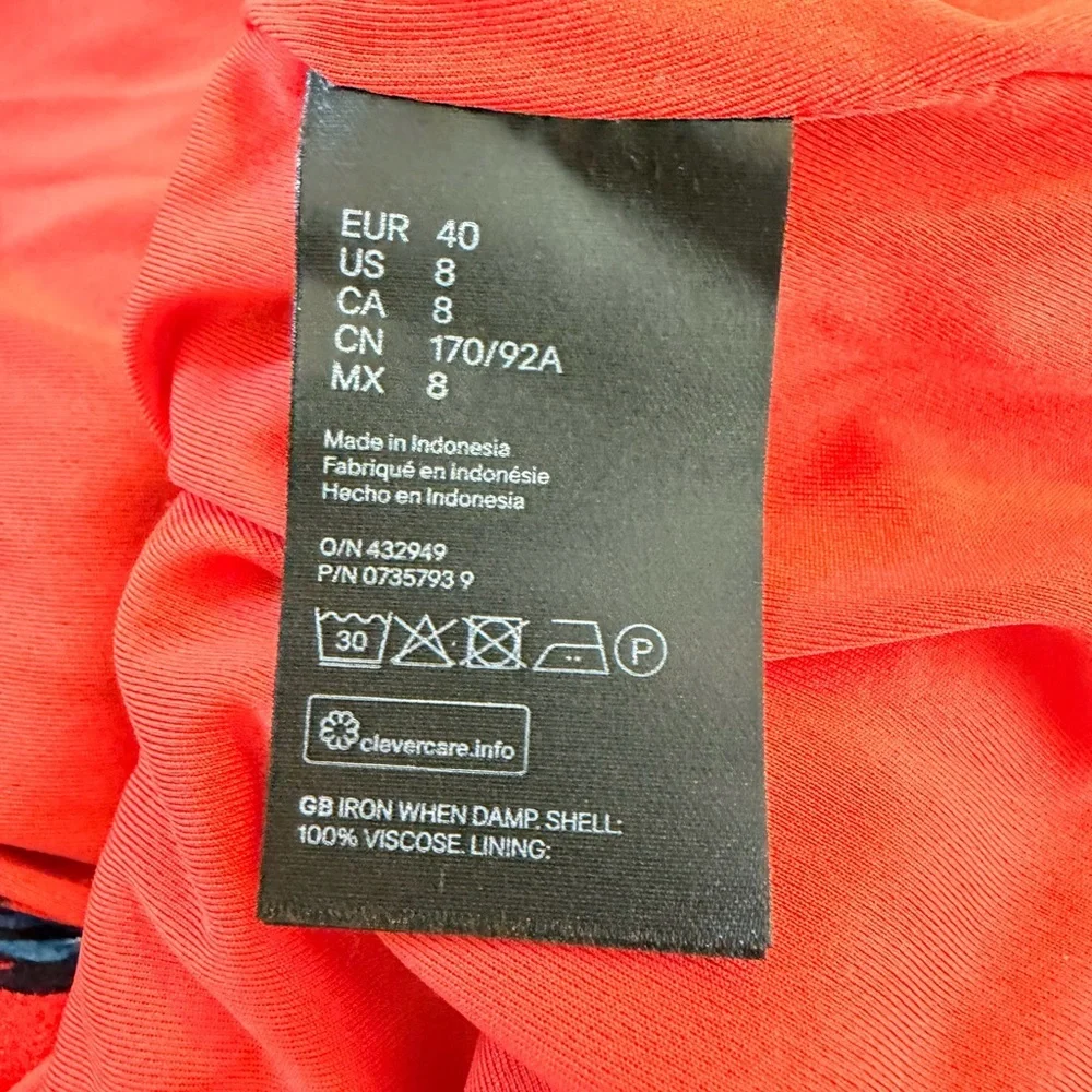 Cottagecore Red Floral Flowy Boho Tomato Midi Wrap Dress Feminine Size 8 H&M - Picture 9 of 15